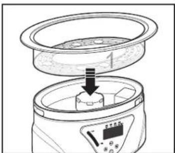 Line drawing of a rice cooker with a digital display showing internal components (no text or symbols)