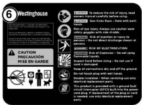 WESTINGHOUSE WPX2700e - ETIQUETAS Y CALCOMANÍAS DE SEGURIDAD - 2