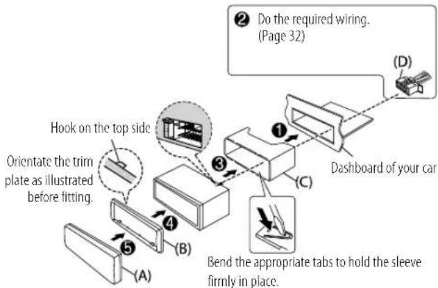 KENWOOD KMMBT508DAB - Installing the unit (in-dash mounting) - 2