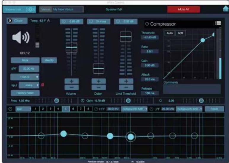CDL12 Temp: 63 F HFP: 30.00 Hz Input: Array Factory Reset Freq: 1.00 kHz Gain: -0.70 dB Delay: 0.00 ms Limit Threshold: 150 ms Compressor Threshold: -12.83 dB Ratio: 2.0:1 Gain: 0.00 dB Attack: 20.0 ms Release: 150 ms Auto Soft Comments Signal Version: BL 1.2-4000 P 10.0.016