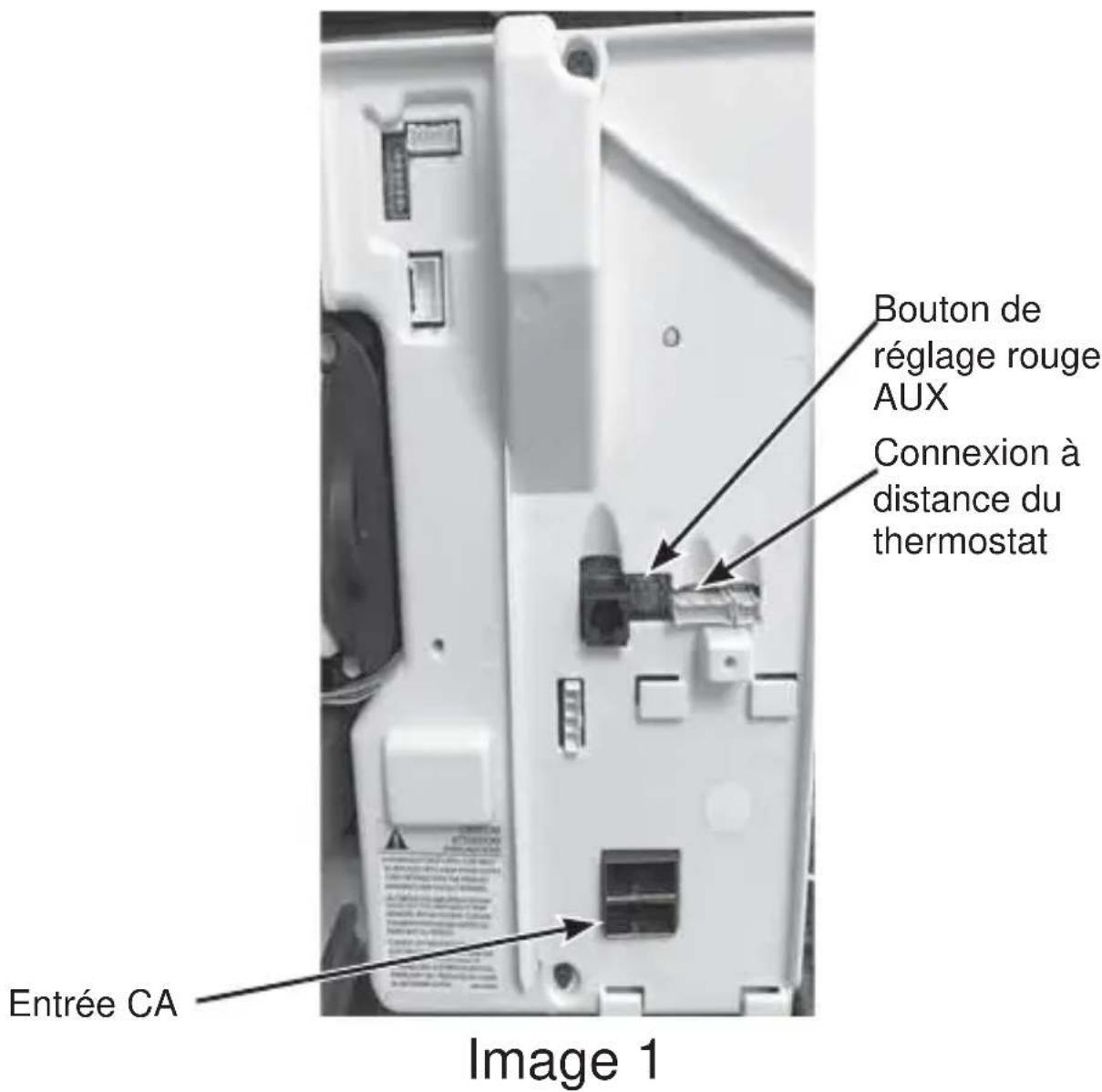 Bouton de réglage rouge AUX Connexion à distance du thermostat Entrée CA Image 1