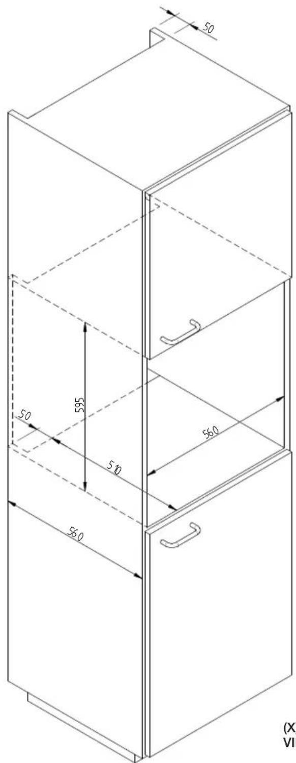 Fulgor Milano FUD 150 MBK - SCHEMA DIMENSIONALE CASSETTO 145 INCASSO 560 X 595 CON CANTINETTA DA 455 - 1