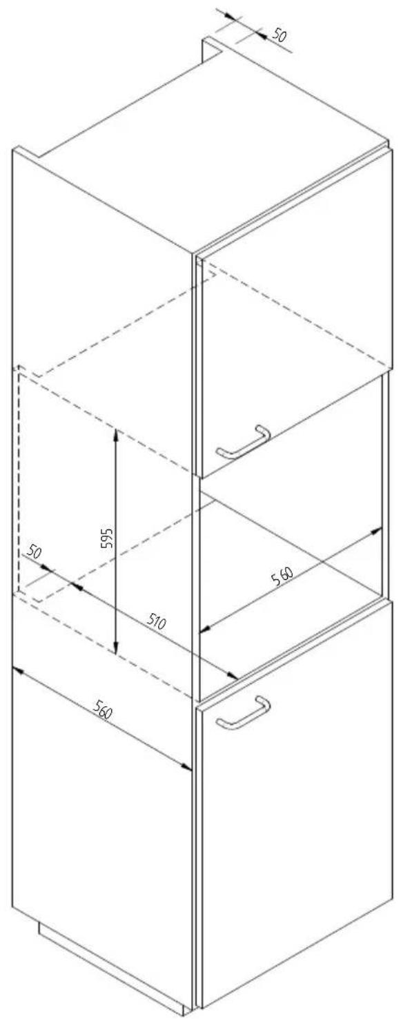 Fulgor Milano FUD 150 MBK - ABMESSUNGEN DES EINBAUTELLERWÄRMERS 560 X 595 MIT OFEN ZU 450 - 1
