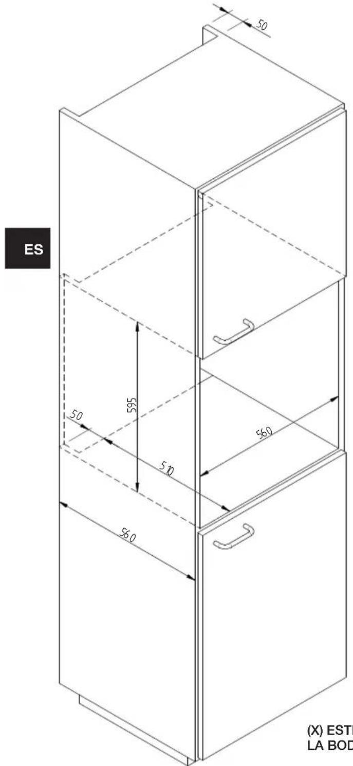 Fulgor Milano FUD 150 MBK - ESQUEMA DIMENSIONAL CAJÓN 145 EMPOTRADO 560 X 595 CON BODEGA DE 455 - 1