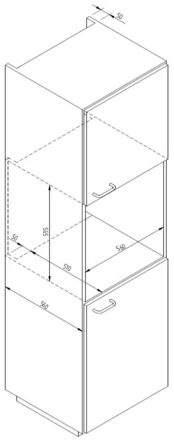 Fulgor Milano FUD 150 MBK - ESQUEMA DE DIMENSÃO DO AQUECEDOR DE LOUÇA A ENCASTRO 560 X 595 COM FORNO DE 450 - 1