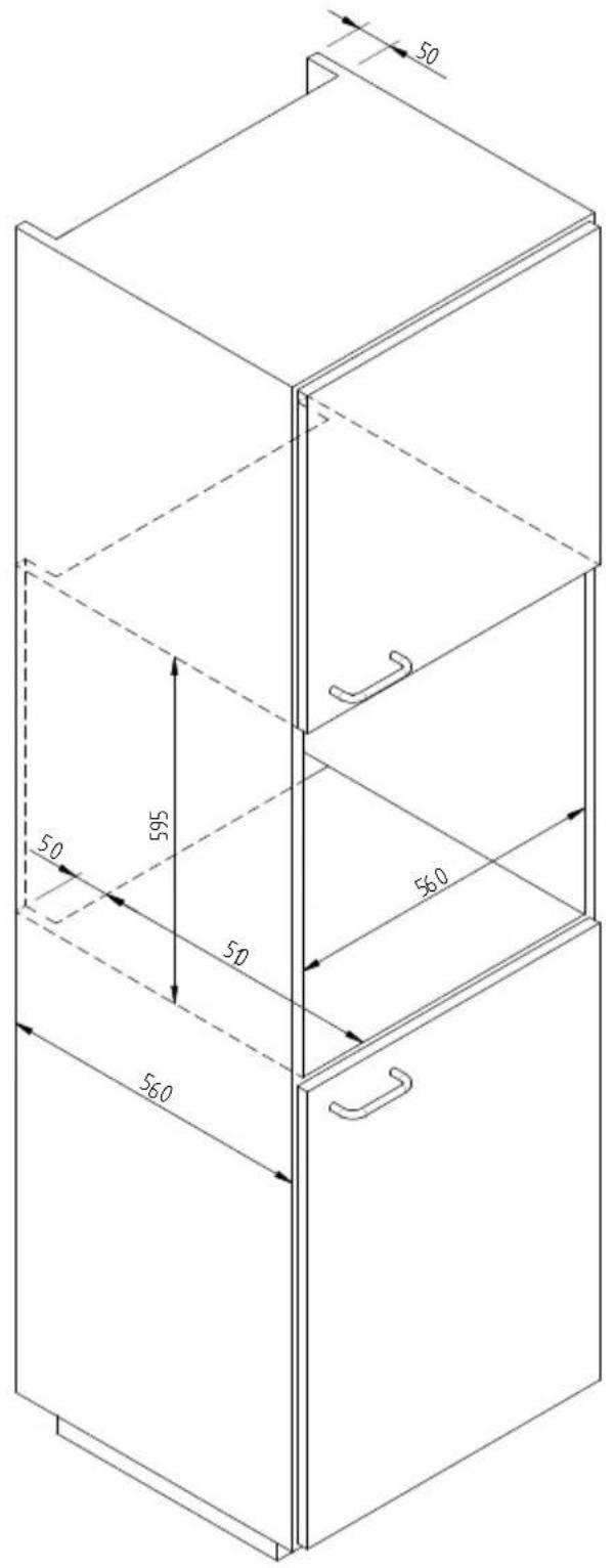 Fulgor Milano FUD 150 MBK - ESQUEMA DIMENSIONAL CAJÓN 145 EMPOTRADO 560 X 595 CON CAFETERA DE 454 - 1