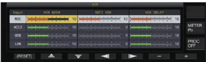 KENWOOD TS890S - Appuyez et maintenez enforcé [VOX] pour afficher l'écran de configuration de VOX. - 1