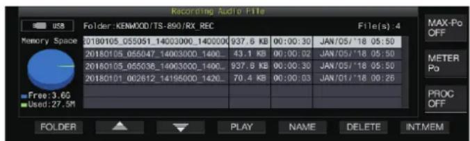 KENWOOD TS890S - Écran du fichier d'enregistrement audio - 1