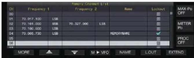 KENWOOD TS890S - Appuyez sur F7 [M.LIST] pour afficher l'écran de la liste des canaux de mémoire. - 1