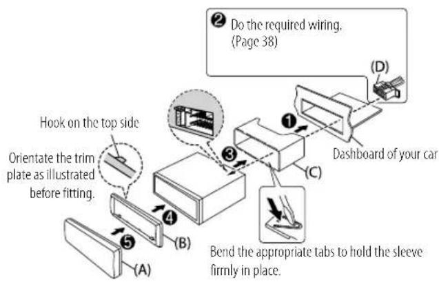 KENWOOD KDCMP378BT - Installing the unit (in-dash mounting) - 2