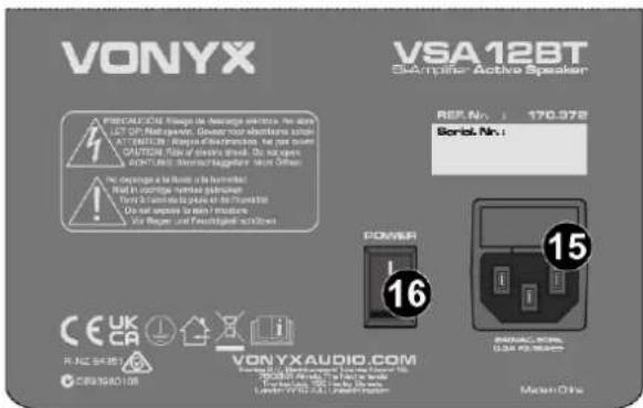 VONYX VSA12BT Sharpener Active Speaker REF. No.: 170.372 Serial No.: POWER 16 15 R.Q.C.S.R.R. VONYXAUDIO.COM MeanOne