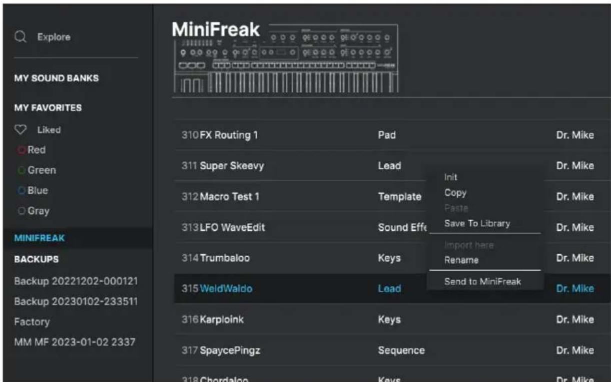 Arturia MiniFreak - Utiliser des Presets individuels du MiniFreak - 1