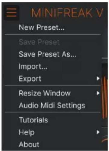 Arturia MiniFreak - Le menu principal - 1