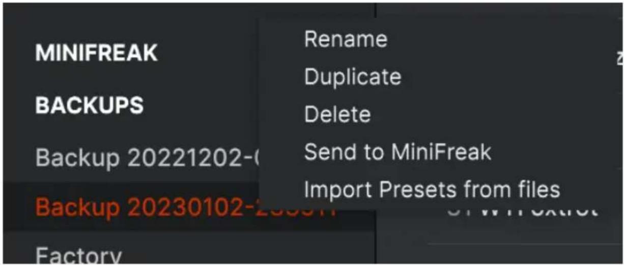 Arturia MiniFreak - Gestion des backups - 1
