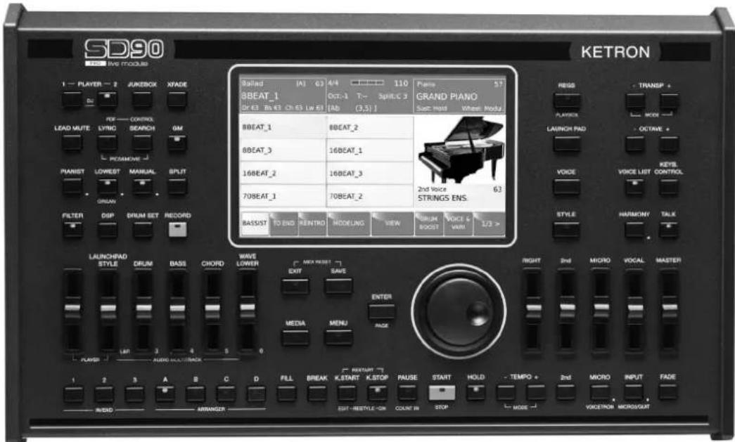 SD90 KETRON 1 — PLAYER — 2 JUROBOX XFADE DO PDX — CONTROL LEAD MUTE LYING SEARCH GM PICOMOVE PIANET LOWEST MANUAL SPLIT DRUM FILTER DSP DRUM SET RECORD LAUNCHFAD STYLE DRUM BASS CHORD WAVE LOWER AUX RESET EXIT SAVE MEDIA MENU PAGE PARTS LEFT RESTYLE ON COUNT IN STOP MODE BALL BREAK RIGHT RESTYLE ON COUNT IN STOP FULL BREAK RIGHT RESTYLE ON COUNT IN STOP GRAND PIANO Suit Hold Where Modu 8BEAT_1 Oct-1 T— Split C 3 Dr.63 Bs.63 Ch.63 Lw.63 [Ab (3,5)] 8BEAT_1 8BEAT_2 8BEAT_3 16BEAT_1 16BEAT_2 16BEAT_3 70BEAT_1 70BEAT_2 BASSIST TO END RENTRO MODELING VIEW DRUM VOICE S 63 BOOST VAM 1/3 > RIGHT 2nd MICRO VOCAL MASTER VOICE LIST KEYB CONTROL VOICE LIST STYLE HARMONY TALK AUDIO ELECTRACK 1 2 3 A B C D FILL BREAK KSTART K.STOP PAUSE START HOLD - TEMPO + 2nd MICRO INPUT FADE RISID ARRANGER