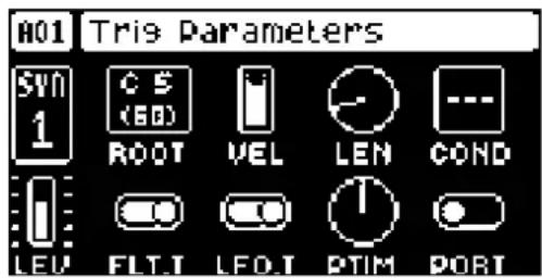A01 Tris Parameters SYN 1 CS (60) ROOT VEL LEN COND LEU FLT.I LEDT PTIM PORT
