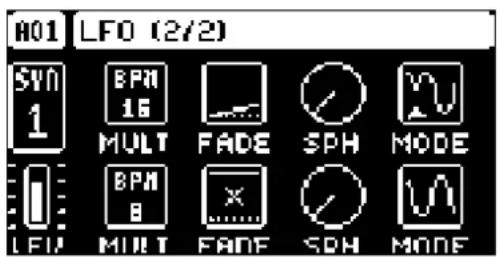 A01 LFO (2/2) SYN 1 EPH 16 MULT FADE SPH MODE LED EPH 8 MULT FADE SPH MODE