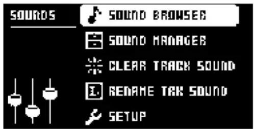 SOUNDS SOUND BROWSED SOUND MANAGER CLEAR TRACK SOUND RENAME TAX SOUND SETUP