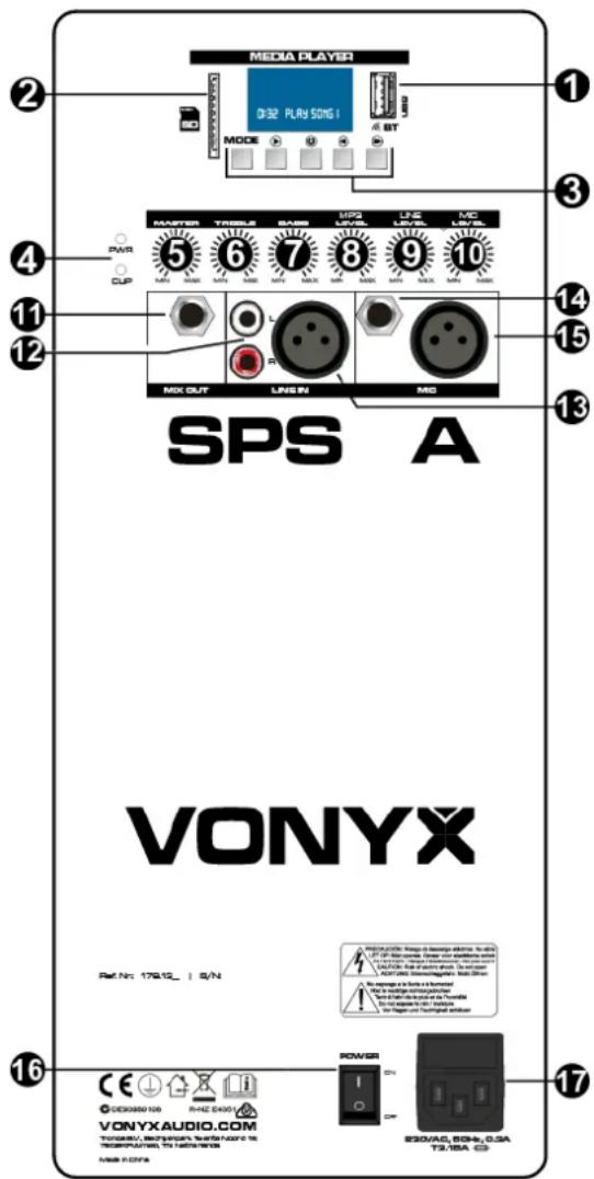 Vonyx SPS12A - CONTROLES Y CONEXIONES - 1