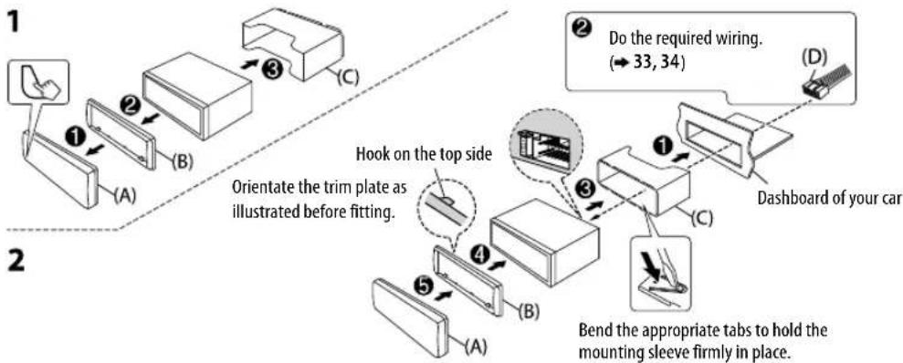KENWOOD KMRM315BT - Installing the unit (in-dash mounting) - 1