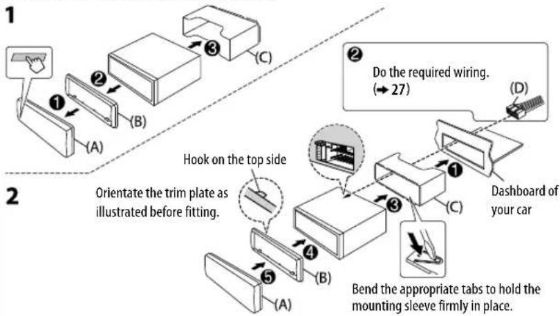 KENWOOD KDCX599 - Installing the unit (in-dash mounting) - 1