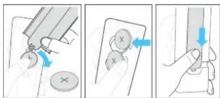 Diagram illustrating three steps of a device manipulation or disassembly process, with arrows indicating action and movement.