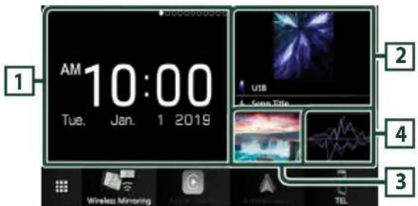 1 AM 10:00 Tue. Jan. 1 2019 2 USB 4 Wireless Mirroring 3 Tel.