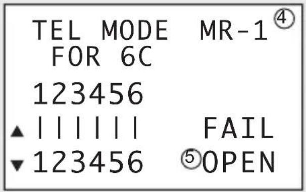 TEL MODE MR-1④ FOR 6C 123456 ▲ | | | | | | FAIL ▼ 123456 ⑤OPEN