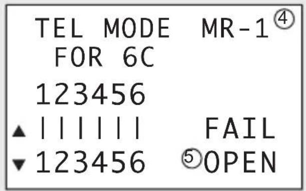 TEL MODE MR-1④ FOR 6C 123456 ▲ | | | | | | FAIL ▼ 123456 ⑤OPEN