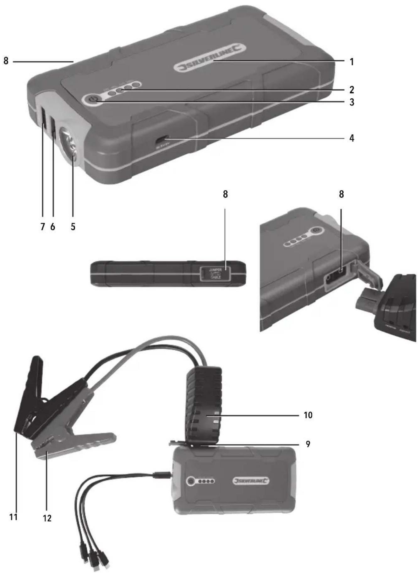 SILVERLINE 684786 - 12V Lithium Power Bank & Jump Starter 6000mAh 400A - 1