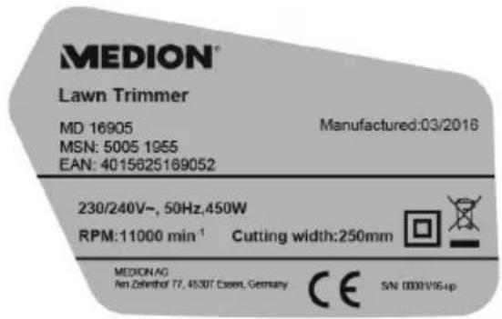 MEDION MD 16905 - Typenschild - 3
