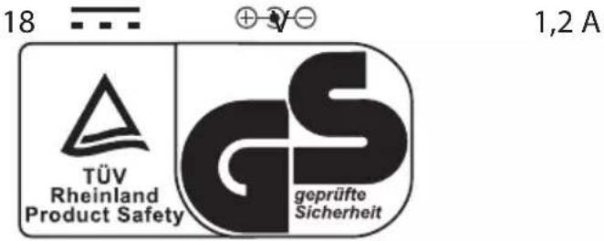 18 TÜV Rheinland Product Safety GS geprüfte Sicherheit 1,2 A