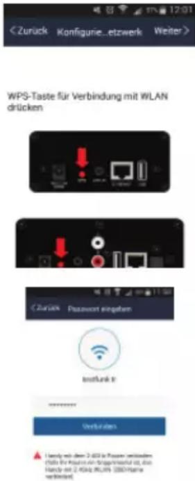 WPS-Taste für Verbindung mit WLAN drücken Zurück Password eingeben instfunk in Verbindungen 1 Handy wit dem 2.403 in Passer verbindungen nicht für Requisit aus fängigwertet ist, den Handy wit 2.404 in RWIS 5800/Name verbindert