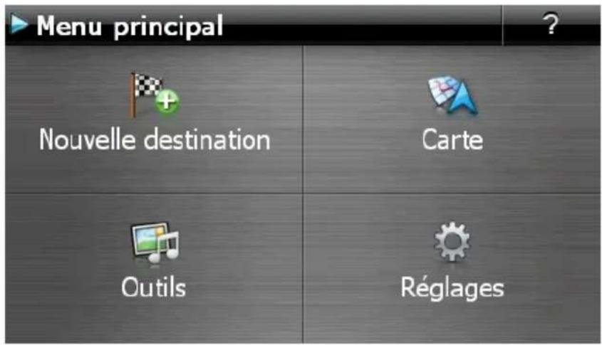 Menu principal Nouvelle destination Carte Outils Réglages