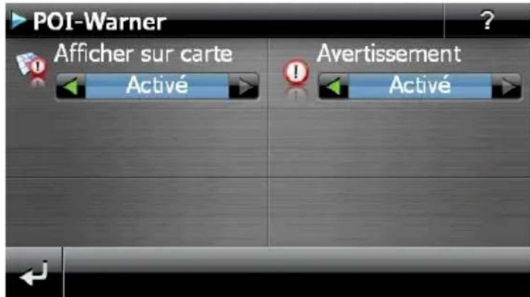 POI-Warner Afficher sur carte Activé Avertissement Activé
