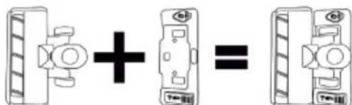 Diagram showing a device combining two components with a plus sign and equals sign, likely illustrating a basic electrical or mechanical assembly.