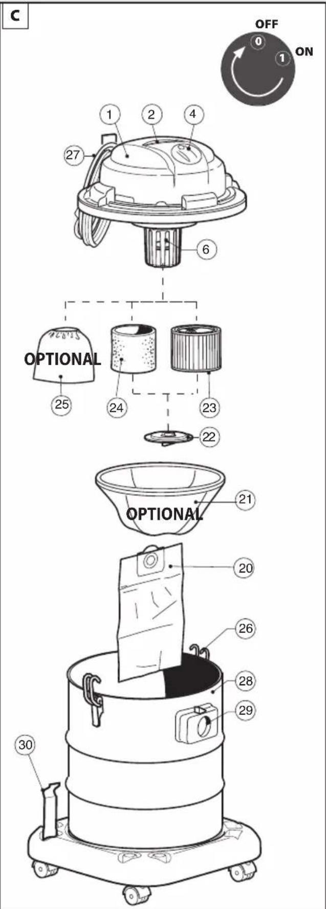 C OFF ① ① ON OPTIONAL OPTIONAL 30 27 1 2 4 6 25 24 23 22 21 20 26 28 29