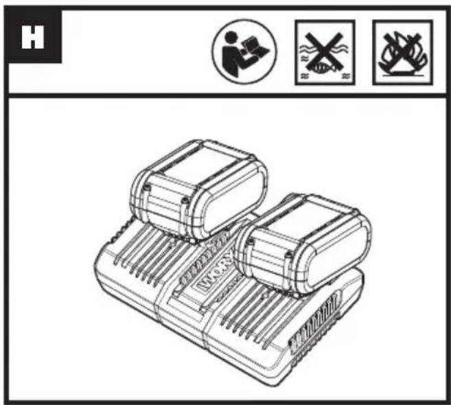 Diagram of a device with warning symbols and safety icons, including a person using a device and three crossed-out signs.