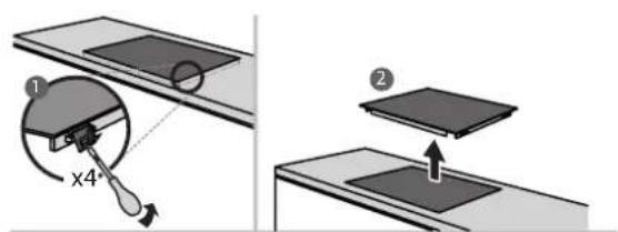 Diagram illustrating two steps of a device or assembly process, labeled ① and ②, with magnified views showing step ① and ②.