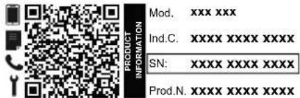 MOD. XXX XXX Ind.C. XXX XXX XXX XXX SN: XXX XXX XXX XXX Prod.N. XXX XXX XXX XXX
