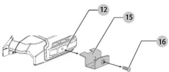 Technical diagram of a mechanical component with numbered parts labeled 12, 15, and 16