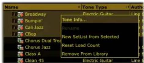 LINE 6 POD Farm 2.5 - Options de menu contextuel de Preset - 2