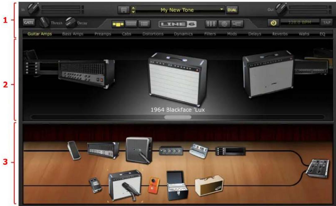 LINE 6 POD Farm 2.5 - Plug-In POD Farm 2 — Vue d'ensemble de l'interface - 1