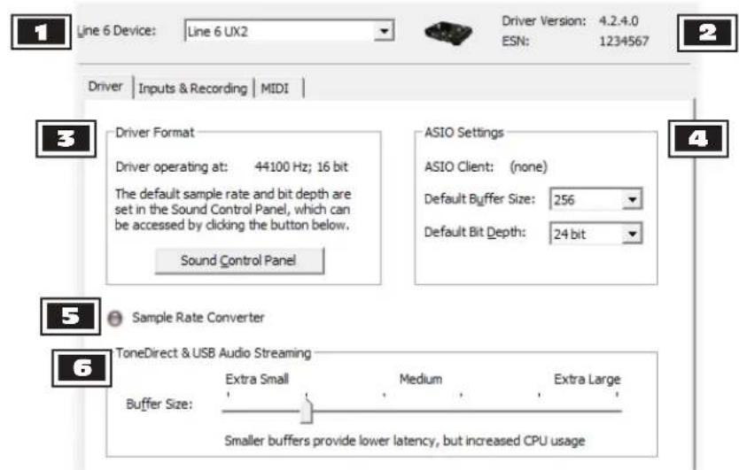LINE 6 POD Farm 2.5 - Onglet Driver - 1