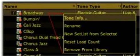 LINE 6 POD Farm 2.5 - Options de menu contextuel de Preset - 1