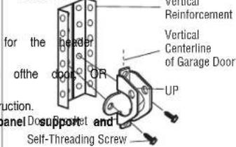 for the header ofthe door OR UP Vertical Reinforcement Vertical Centerline of Garage Door panel support and Self-Threading Screw