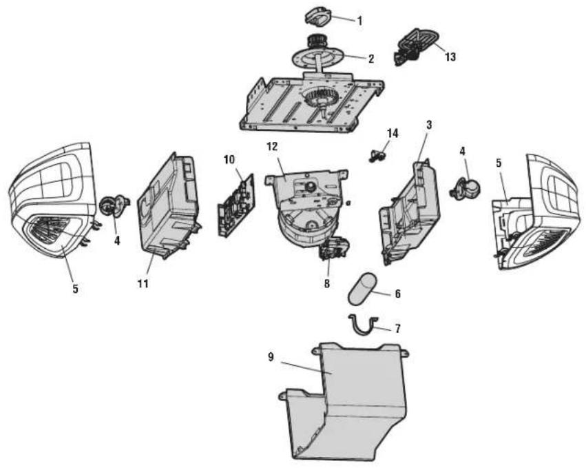 Exploded view diagram of a car's internal components with numbered parts for identification