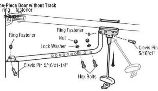 e-Piece Door without Track ring fastener. release Ring Fastener Ring Fastener Nut Lock Washer Clevis Pin 5/16'x1" Hex Bolts Clevis Pin 5/16'x1-1/4"