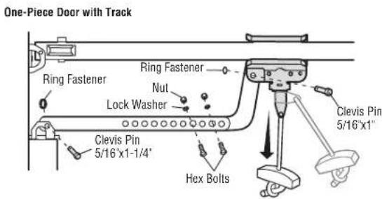 One-Piece Door with Track Ring Fastener Ring Fastener Nut Lock Washer Clevis Pin 5/16"x1-1/4" Hex Bolts Clevis Pin 5/16"x1"