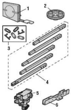 Exploded view diagram of a mechanical assembly with numbered components and exploded views